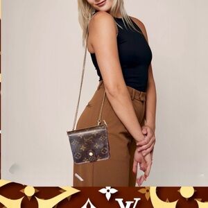 Louis Vuitton, vintage monogram, compact, wallet, and unbranded chain